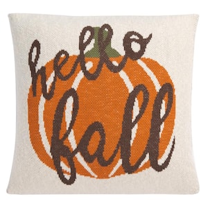 Hello Fall Natural/Brown/Bright Orange 20 in. x 20 in. Throw Pillow
