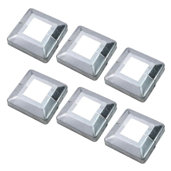Metal Post Skirt 1.5 x 1.5 in. Base Mounting Plate 3.5 External Column Wraps Silver Covers for Railings 6 Pack