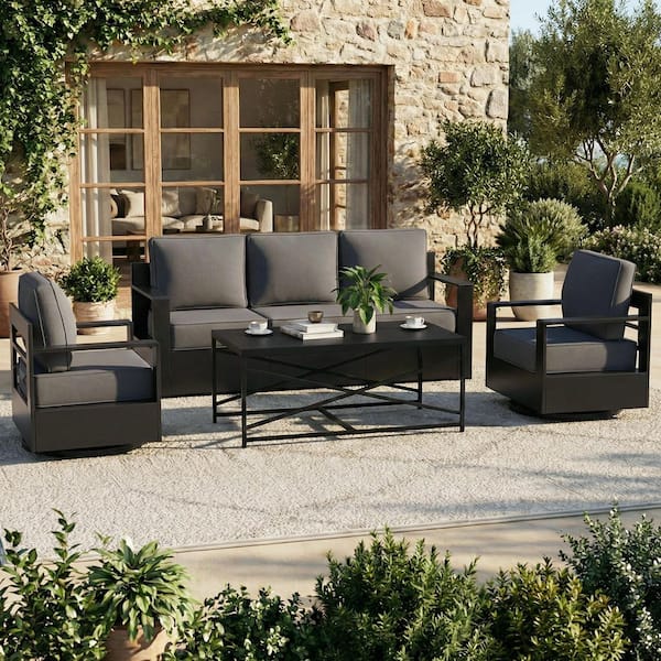 Cosco 4-Piece Metal Patio Conversation Set Folding with Ligh Grey