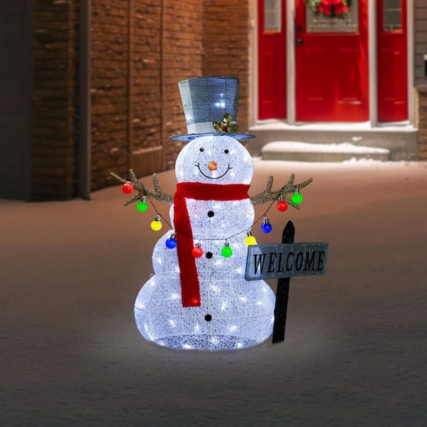 Northlight 3D Lighted in.Welcomein. Snowman Outdoor Christmas