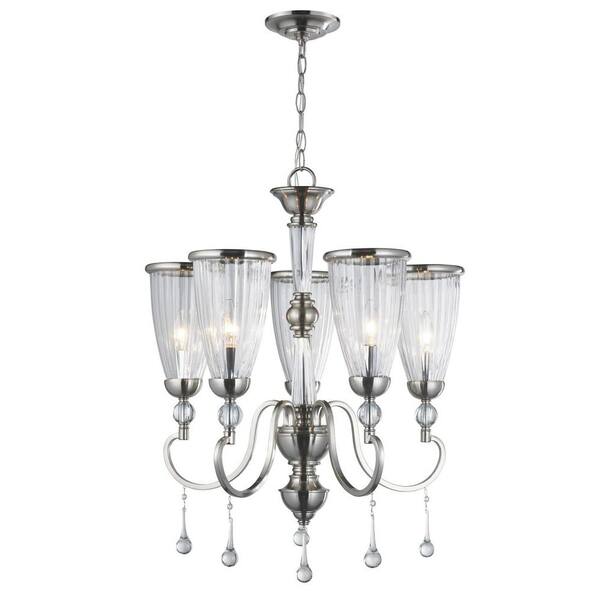 World Imports 5-Light Brushed Nickel Chandelier with Crystal Adorned Clear Glass Shade