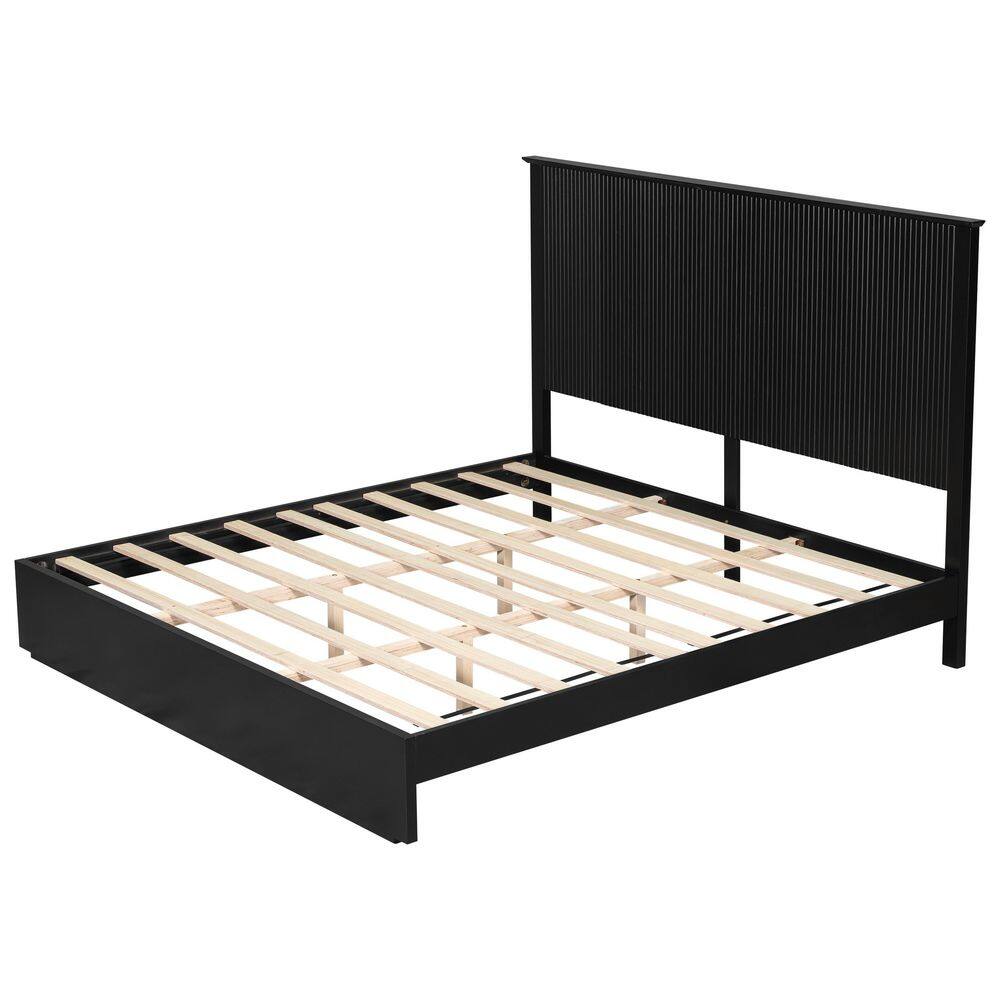 Ysabel Stylish Brown Solid Wood Frame King Size Platform Bed with Slatted Headboard - thumbnail 3