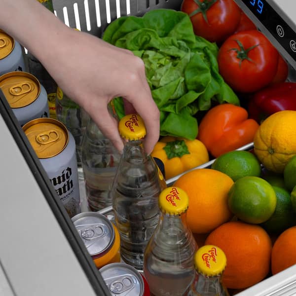 24 in. Autograph Touchstone 168 Can Outdoor Refrigerator Drawer with Stainless Steel Doors and Bronze Helix Handles