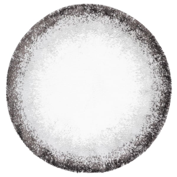 SAFAVIEH Berber Shag Dark Grey/Grey 7 ft. x 7 ft. Border Solid Color Round Area Rug