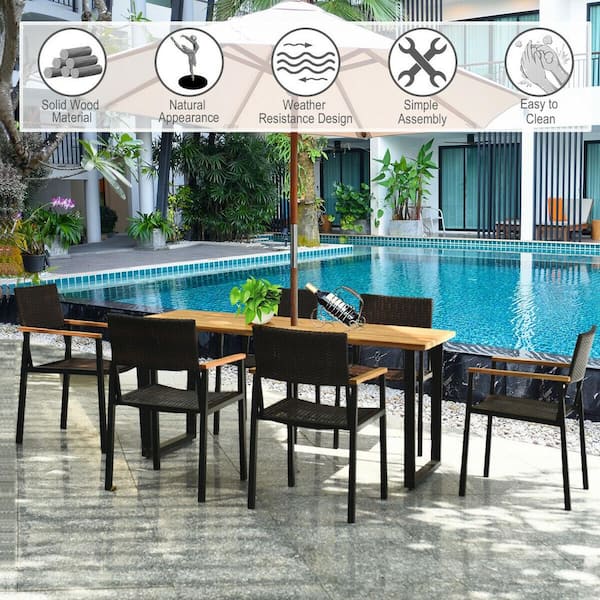 7-Piece Wood Outdoor Dining Set with Large Acacia Wood Table Top