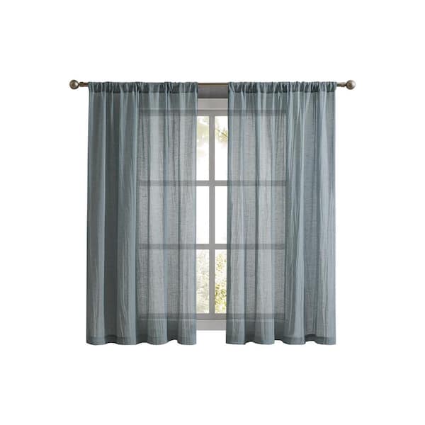 French Connection Charter Aqua Polyester Solid 50 in. W x 63 in. L Easy Care Rod Pocket Indoor Sheer Curtain (Set of 2 Panels)