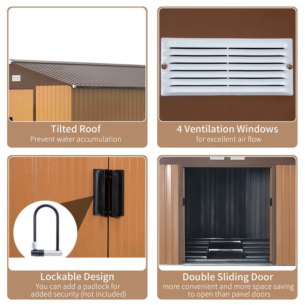 Large Brown and Yellow Metal Storage Shed with Windows
