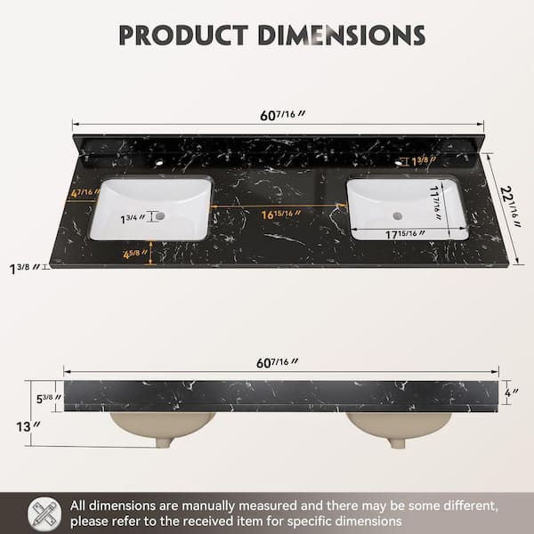 Zeafive 60 in. W x 22 in. D Engineered Stone White Rectangular