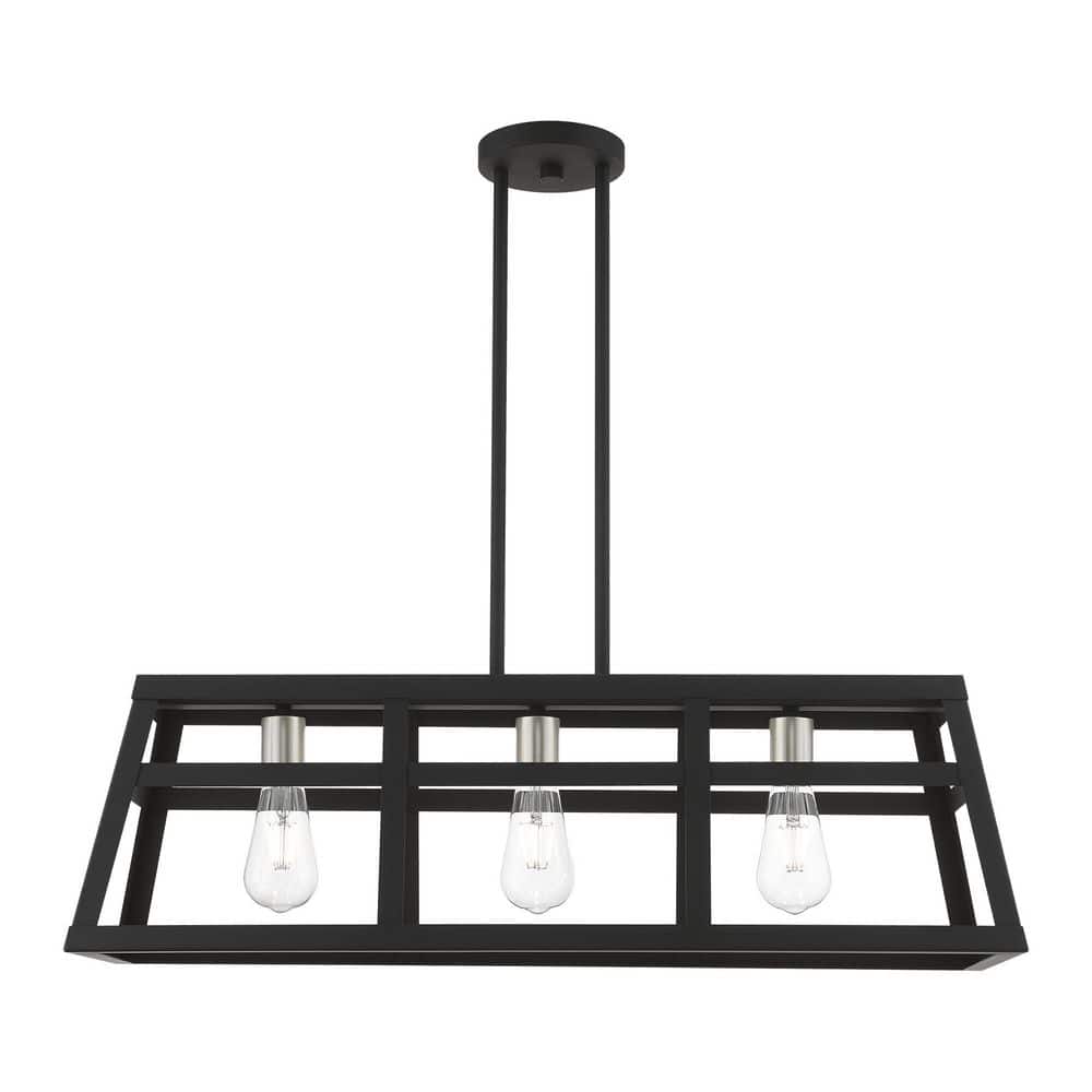 Schofield Black and Brushed Nickel 3-Light Linear Cage Chandelier