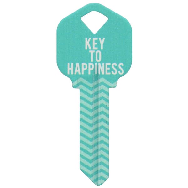 The Hillman Group Kwikset Brass House and Entry Key Blank Key to Happiness Design