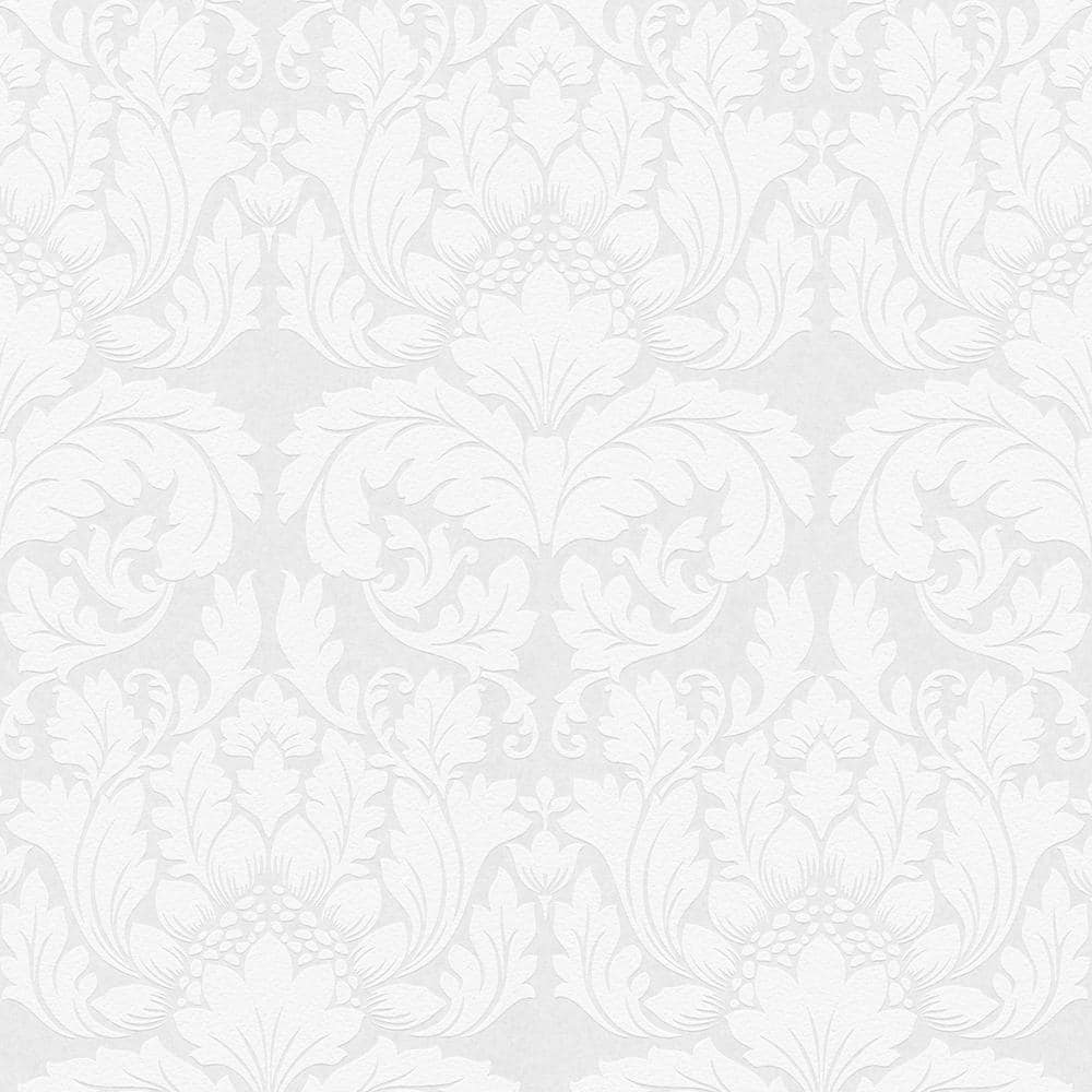 White Embossed Non-Woven Damask Wallpaper Roll