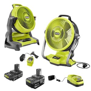 ONE+ 18V Cordless Hybrid WHISPER SERIES Misting Air Cannon Fan and Bucket Top Misting Fan Kit w/ Batteries & Chargers