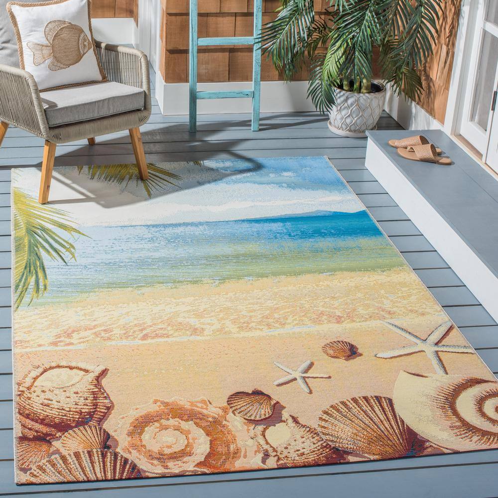 Tropical Breeze 6' Square Blue Synthetic Outdoor Rug