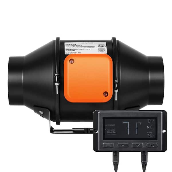 SKYSHALO Inline Duct Fan, 4 in. 205 CFM Quiet EC-motor Ventilation Exhaust Fan, with Temperature Humidity Controller
