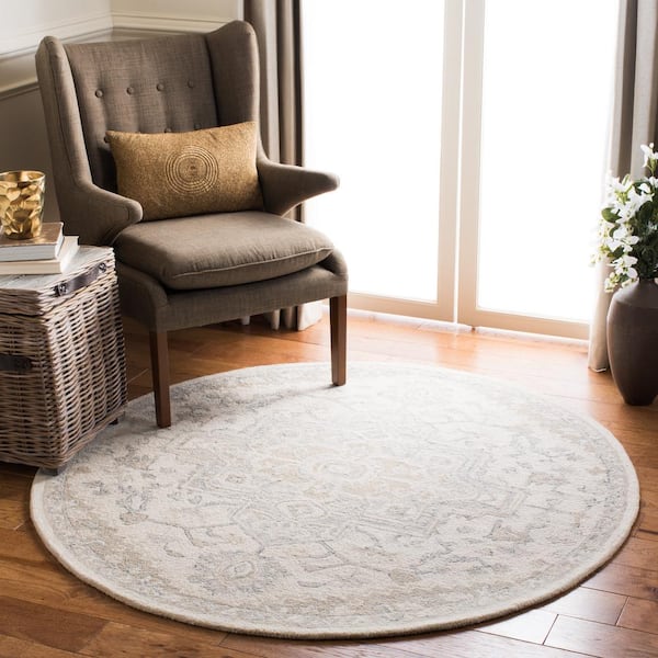 Micro-Loop Ivory/Beige 9 ft. x 9 ft. Transitional Floral Medallion Round Area Rug