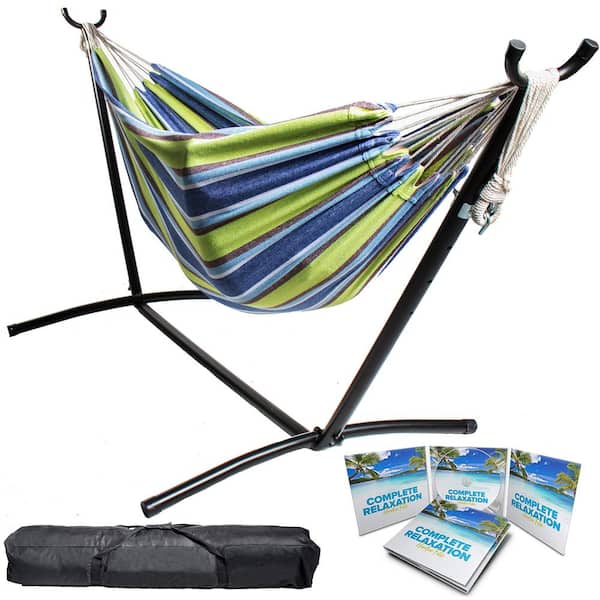 Unbranded 9 ft. Free Standing Hammock Bed Hammock with Stand in Blue/Green