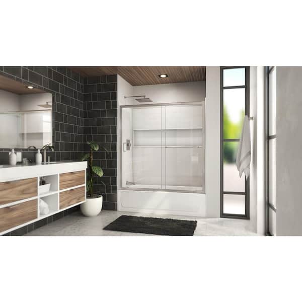 Bootz Industries Mahalo 56- 60 in W x 58 in H Semi-Frameless Sliding Shower Door/Enclosure Tub Door in Brushed Nickel with Clear Glass
