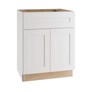 Newport Pacific White Plywood Shaker Assembled Sink Base Kitchen Cabinet Soft Close 30 in W x 24 in D x 34.5 in H