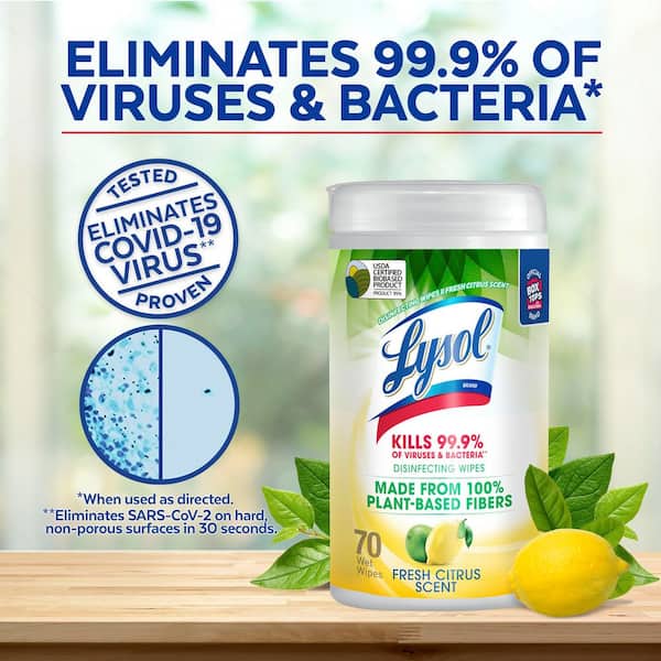 70-Count Fresh Citrus Plant-Based Biodegradable Disinfecting Wipes
