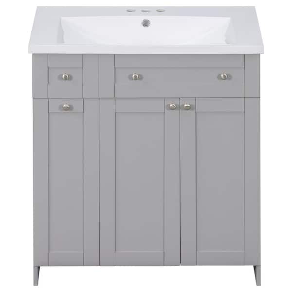 Cesicia 30 in. W x 18 in D. x 34.5 in. H Bathroom Vanity in Gray with 2 Soft Closing Doors Adjustable Shelves and Resin Sink Top