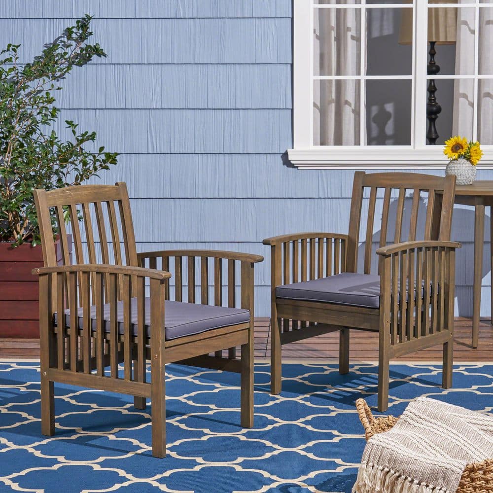 2-Pieces Acacia Wood Gray Outdoor Dining Chair with 2 Dark Grey Cushions price history on PriceWatchPro