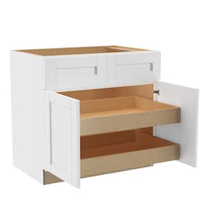 Washington Vesper White Plywood Shaker Assembled Base Kitchen Cabinet FH 2 ROT Soft Close 36 in W x 24 in D x 34.5 in H
