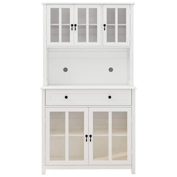 70.87 in. H Kitchen Pantry Storage Cabinet w/ Microwave Oven Countertop & 3 Adjustable Shelves 5 Doors & 1 Drawer-White