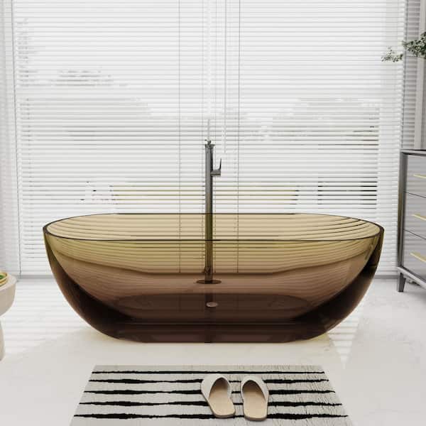 Kylie 69 in. x 29 in. Stone Resin Freestanding Soaking Bathtub in Transparent Brown