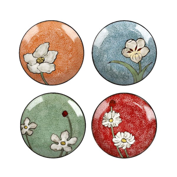 Underglaze Hand-Painted Ceramic Salad Appetizer Dessert Plates Microwave and Dishwasher Safe (Set of 4)