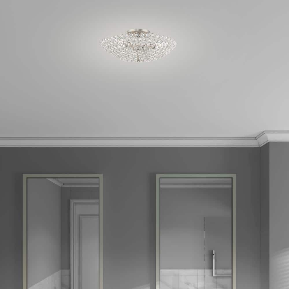 Cassandra Brushed Nickel 3-Light Crystal Bowl Ceiling Mount