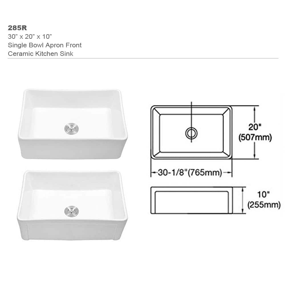 White 30-Inch Ceramic Farmhouse Apron-Front Kitchen Sink