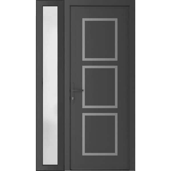 VDOMDOORS 48 in. x 80 in. Right-hand/Inswing Frosted Glass Antracite Grey Steel Prehung Front Door with Hardware