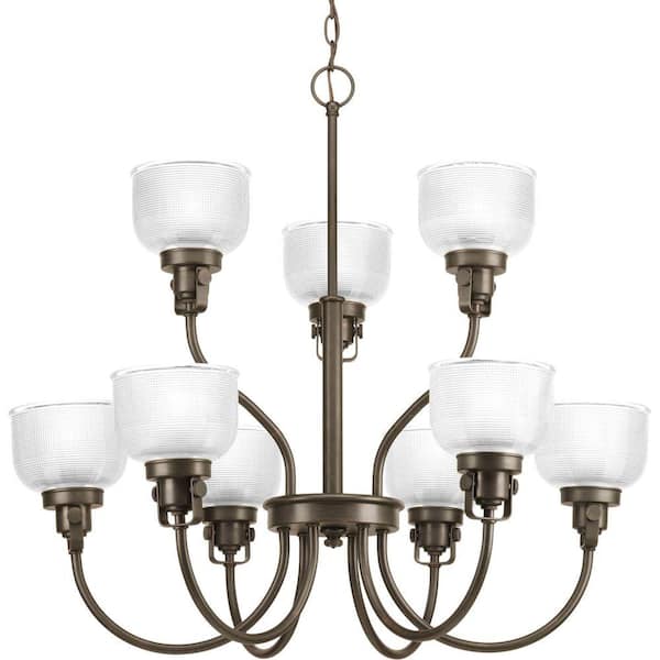 Progress Lighting Archie Collection 9-Light Venetian Bronze Chandelier with Clear Prismatic Glass Shade