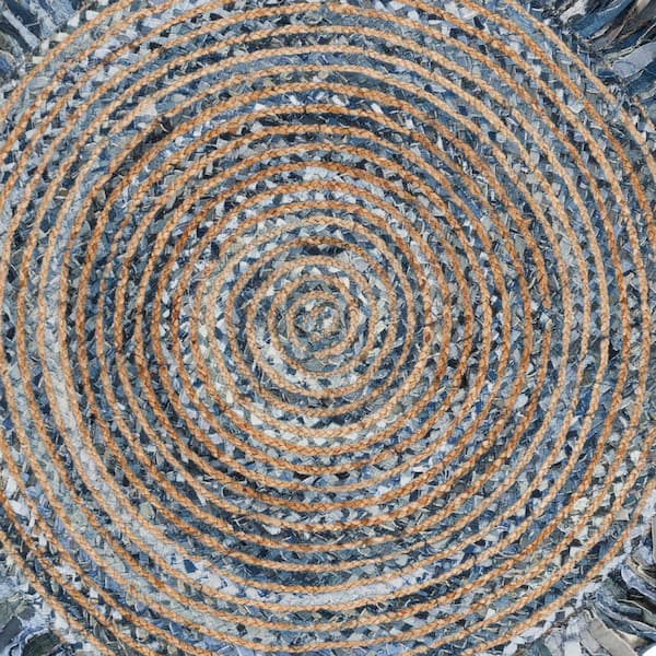 SAFAVIEH Cape Cod Ivory/Denim 4 ft. x 4 ft. Round Border Area Rug  CAP206D-4R - The Home Depot