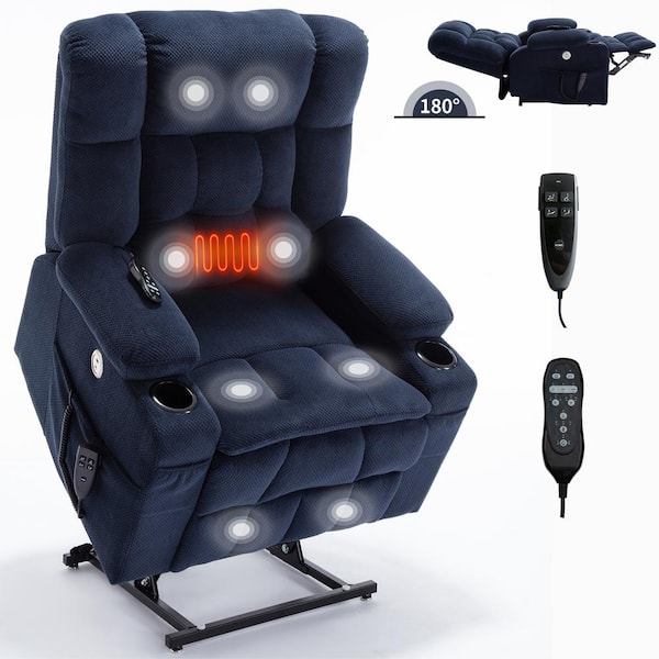 ANGELES HOME Blue Chenille Power Lift Recliner Chair with Vibration Massage Lumbar Heat