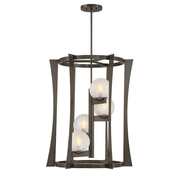 Darien 4-Light Mediterranean Bronze Contemporary Pendant with Orb Ice Glass Shades