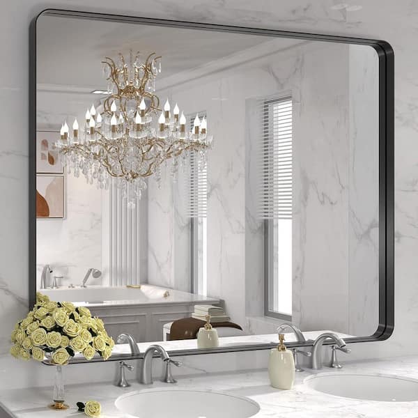 Apmir 48 in. W x 36 in. H Rectangular Aluminum Alloy Framed and Tempered Glass Wall Bathroom Vanity Mirror in Matte Black