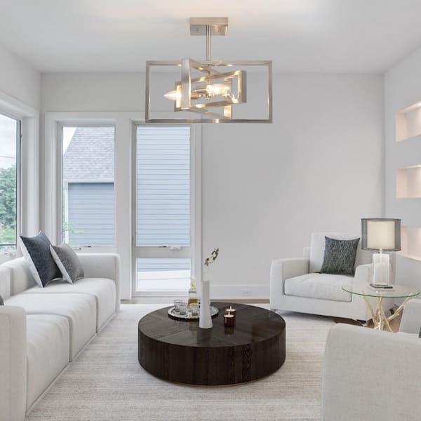 メンテナンス 55 ADSENSTY 15.8 in. 3-Light Sand Nickel Farmhouse Rectangle Semi