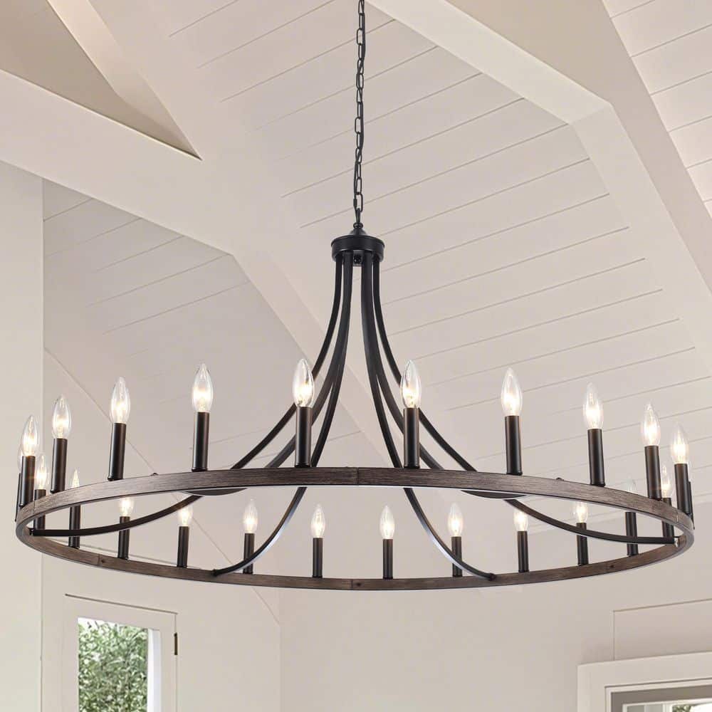 24-Light Black & Imitation Wood Grain Vintage Rustic Round Wagon Wheel Candlestick Chandelier for Kitchen Island price history on PriceWatchPro