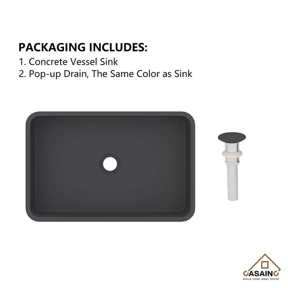 Black Earth Rectangular Concrete Bathroom Vessel Sink with Drainer