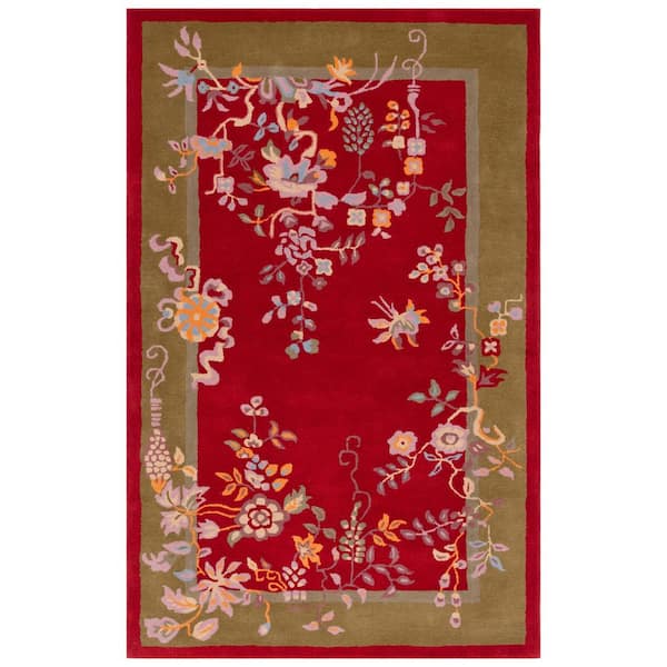 Metro 3 ft. x 5 ft. Red/Green Ornate Floral Border Area Rug