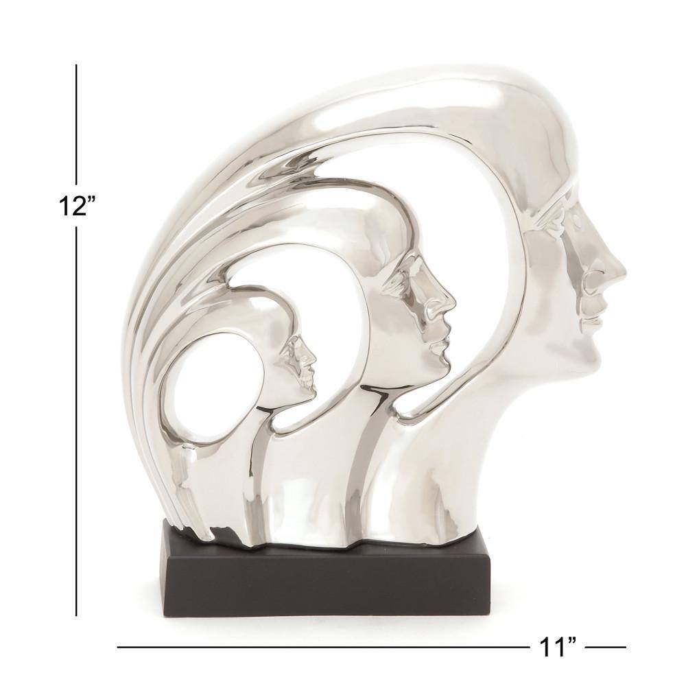 Polished Silver Porcelain Abstract Face Statue 11" x 12"
