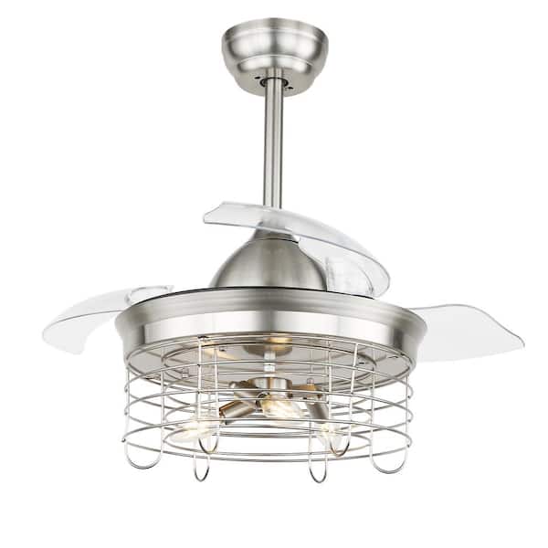 Bella Depot 36 in. Indoor LED Brushed Nickel Retractable Ceiling Fan with Light and Remote Control