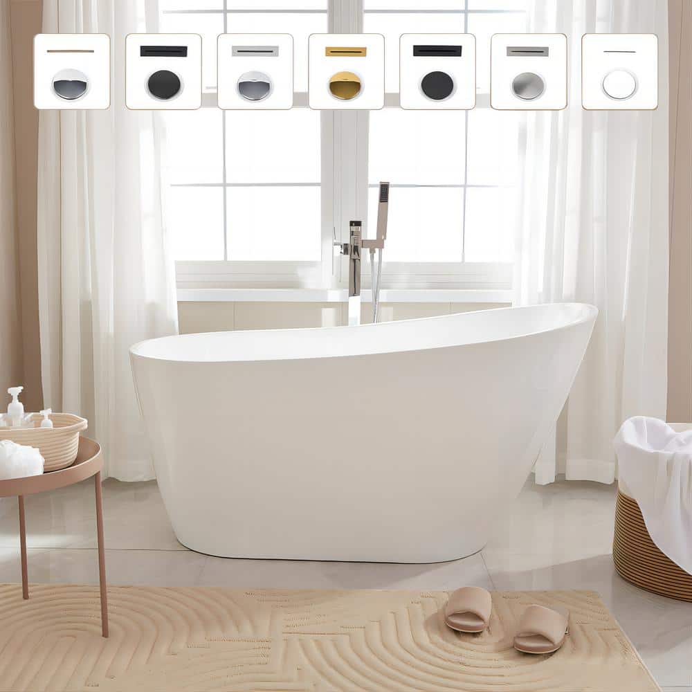 55" White Acrylic Freestanding Soaking Bathtub