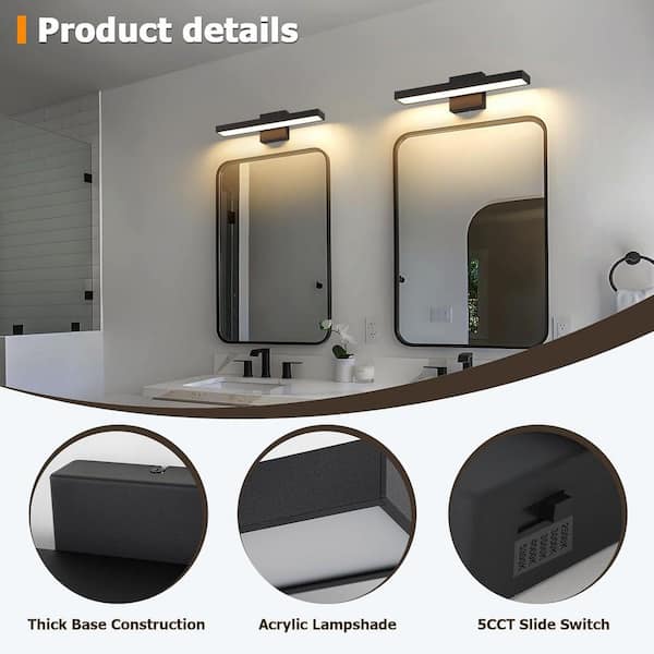 JUSHENG 16.73 in. 1-Light Black LED Vanity Light Bar with 5-CCT