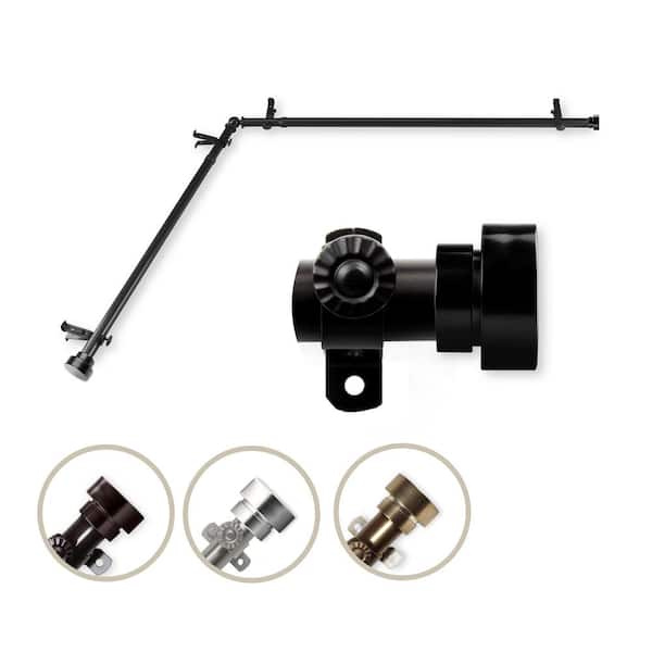 Rod Desyne 13/16" Dia Adjustable 48" to 84" Single Corner Window Curtain Rod in Black with Topper Finials