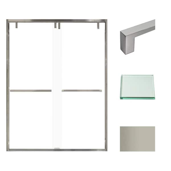 Transolid Eden 60 in. W x 80 in. H Sliding Semi-Frameless Shower Door in Brushed Nickel with Clear Glass