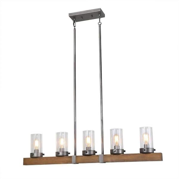 LNC Farmhouse 42.5 in. 5-Light Brown Chandelier with Cylinder Glass Shades
