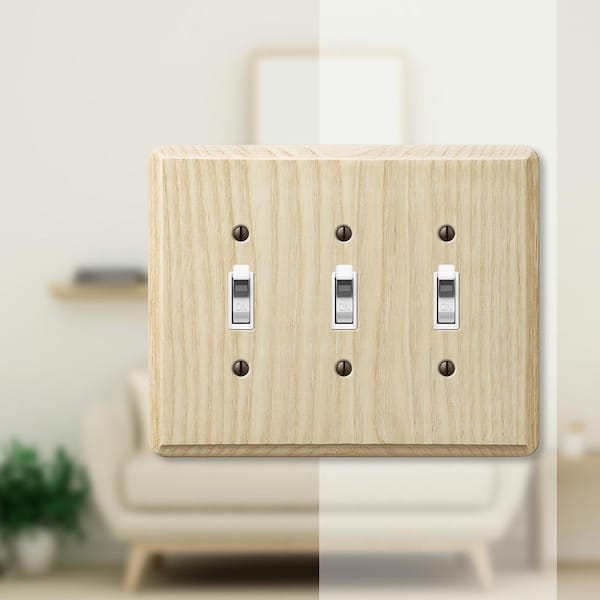 Contemporary 3 Gang Toggle Wood Wall Plate - Unfinished Ash