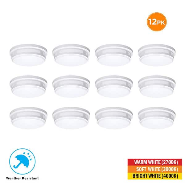 Hampton Bay 11 in. Round White Integrated LED Indoor Outdoor Ceiling Light Flush Mount Adjustable CCT 830 Lumens Wet Rated (12-Pack)